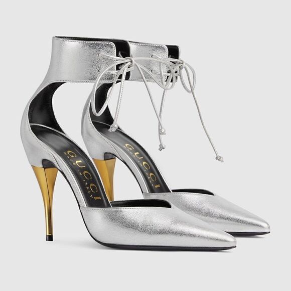 GUCCI PRISCILLA 105 METALLIC LEATHER PUMPS size 38.5 BRAND NEW IN BOX - Picture 1 of 15